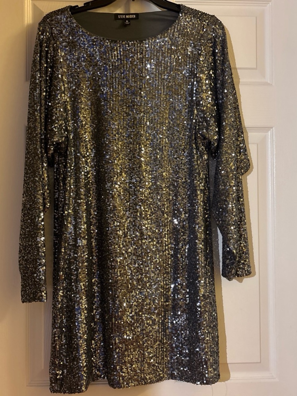 Steve Madden Black and Metallic Sequin Dress Top